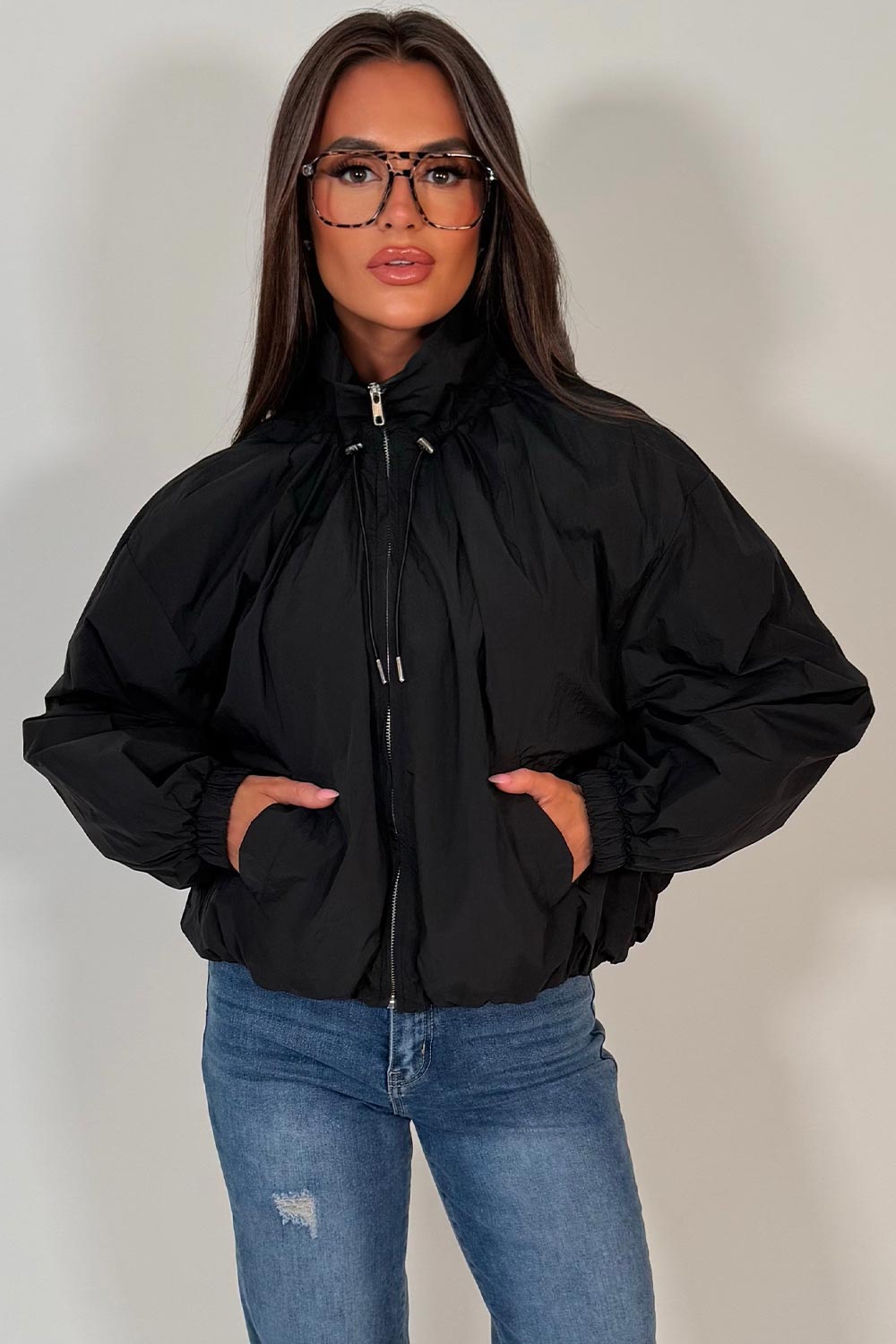 womens black funnel neck jacket styledup uk