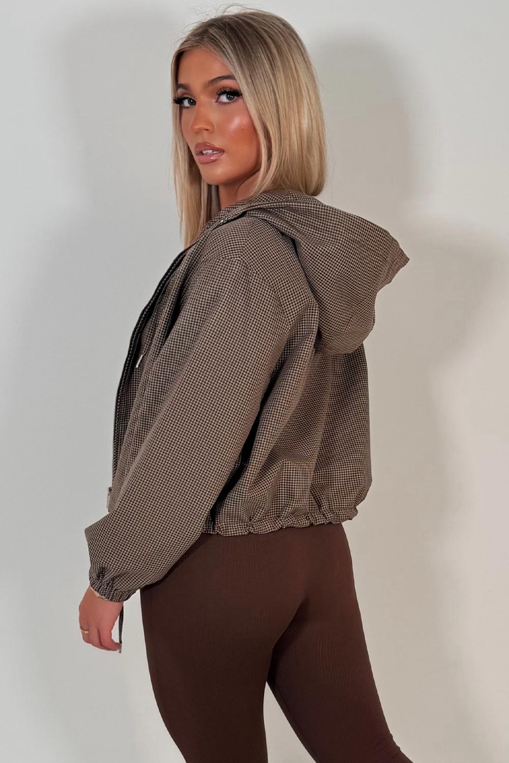 womens hooded check jacket styledup uk
