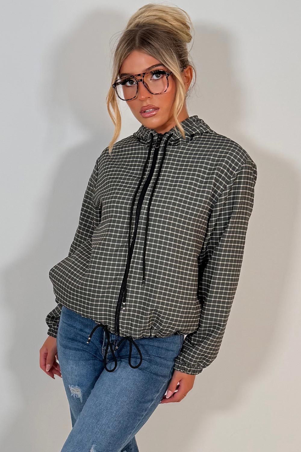 hooded checked jacket stradivarius uk