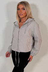 trending check print womens hooded jacket with drawstring hem styledup uk