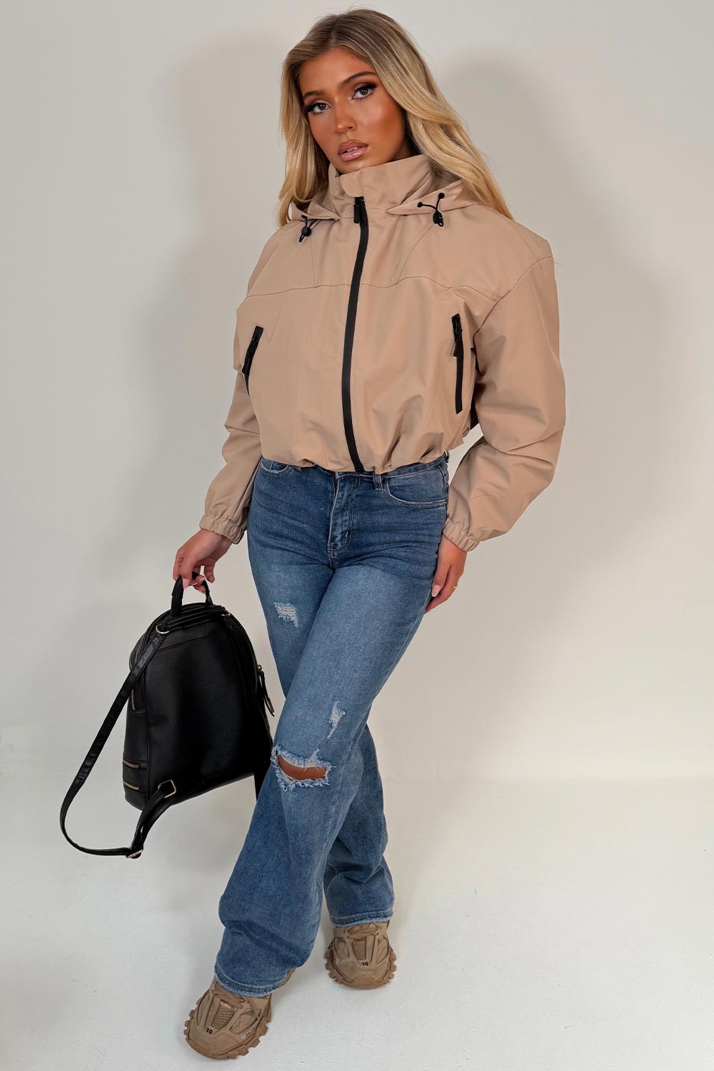 beige padded jacket with hood styledup uk