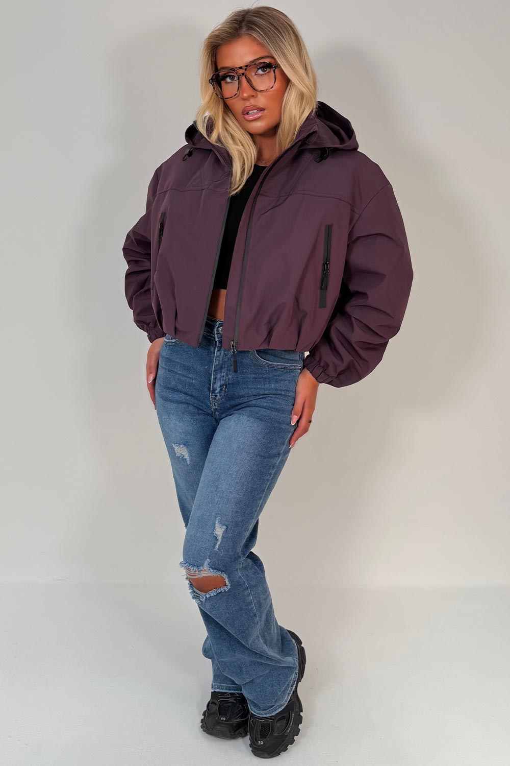 purple padded jacket with hood styledup uk