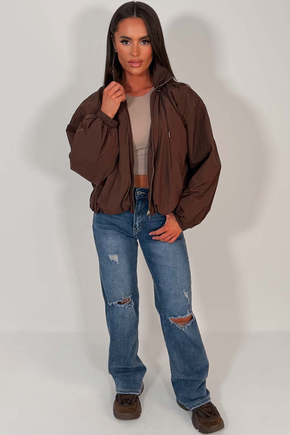 cernucci funnel neck jacket for womens in brown styledup uk