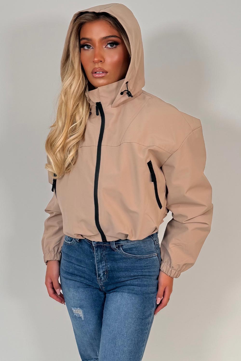 beige hooded padded rain jacket puffit uk tiktok shop