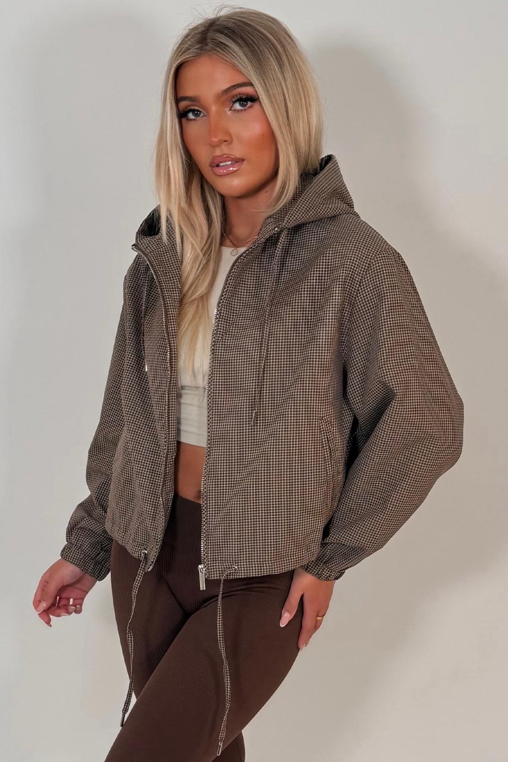 check print hooded jacket womens styledup uk