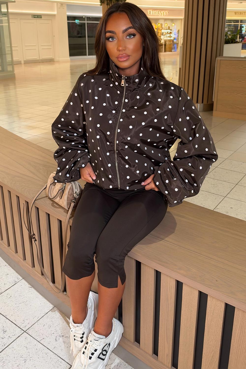 funnel neck brown nylon jacket for womens festival rave outfit windbreaker styledup uk