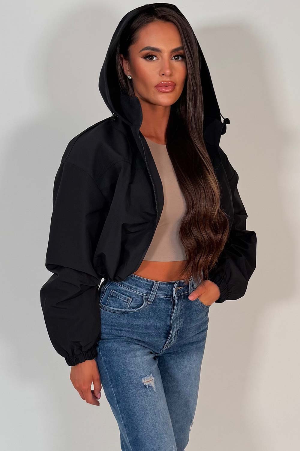 black hooded padded rain jacket puffit uk tiktok shop