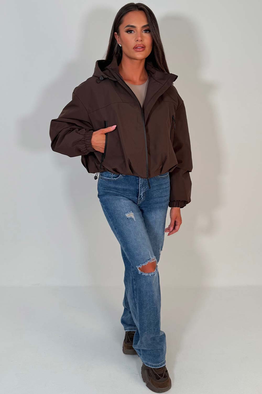 brown hooded padded rain jacket puffit uk tiktok shop