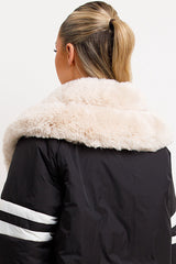 faux fur trim bomber aviator jacket black