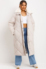 womens longline quilted puffer coat for winter styled up