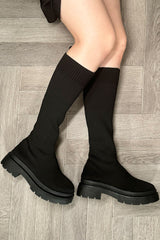 knee high sock boots black for womens