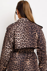 womens long trench coat leopard print