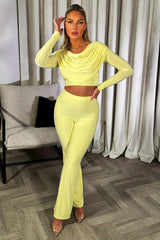 womens long sleeve drape crop top and trousers two piece set going out party summer occasion outfits
