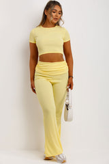 flared trousers with fold over detail and crop top co order set