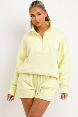 womens lemon half zip sweatshirt and shorts tracksuit set