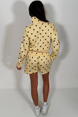 polka dot print side stripe funnel neck zip up sweatshirt and shorts two piece co ord set summer holiday tracksuit styledup uk