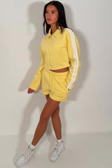 womens tracksuit shorts set long sleeve crop zip through sweatshirt and elasticated waist shorts summer holiday airport outfit styledup uk