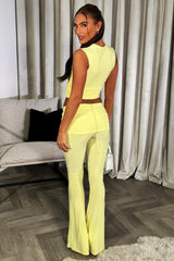 fold over waist skinny flared trousers and ruched crop top co ord set going out festival outfit