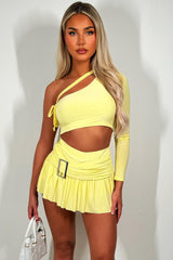 neon yellow skort and crop top co ord set summer festival outfit
