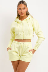 womens crop zip hoodie and shorts set summer loungewear Kylie Jenner inspired