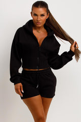 womens crop corset hoodie and shorts tracksuit set styledup