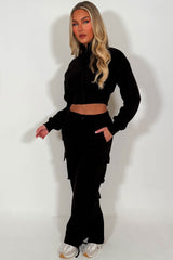 womens cargo joggers and crop zip up sweatshirt two piece lounge set styledup