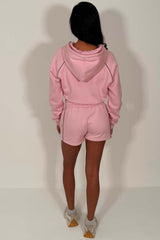 pink crop hoodie and shorts tracksuit co ord styledup