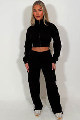 crop sweatshirt and cargo joggers co ord womens loungewear set travelling airport outfit styledup