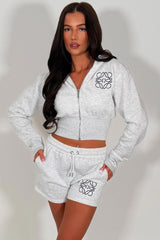 womens corset hoodie and shorts tracksuit embroidery detail co ord set styledup