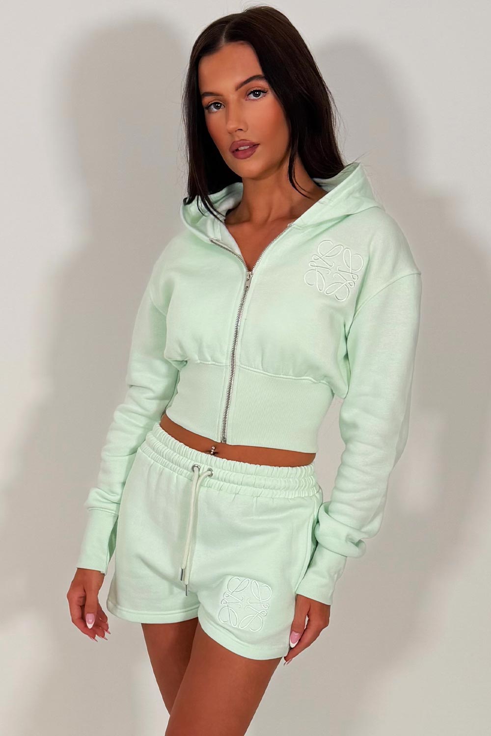 womens corset hoodie and shorts tracksuit embroidery detail co ord set styledup