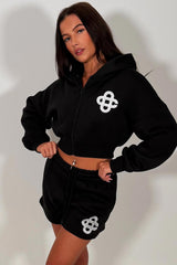 womens crop hoodie and shorts tracksuit co ord set styledup white fox uk