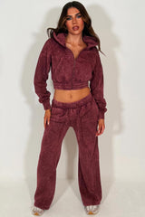 womens crop zip up hoodie and wide leg joggers two piece co ord set styledup 