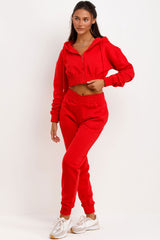 womens red crop tracksuit co ord 