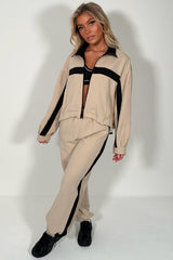womens contrast panel color block zip up funnel neck jacket and trousers two piece co ord tracksuit lounge set styledup uk