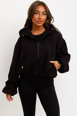 womens hooded jacket with elastic hem long sleeves and double welt pockets zara uk 