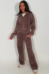 brown cross hoodie and joggers loungewear set womens acid wash tracksuit styled up