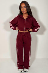 womens burgundy joggers and zip up hoodie everyday tracksuit set styledup fashion