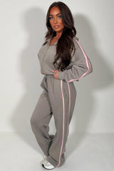 womens dove grey joggers and zip up hoodie everyday tracksuit set styledup fashion