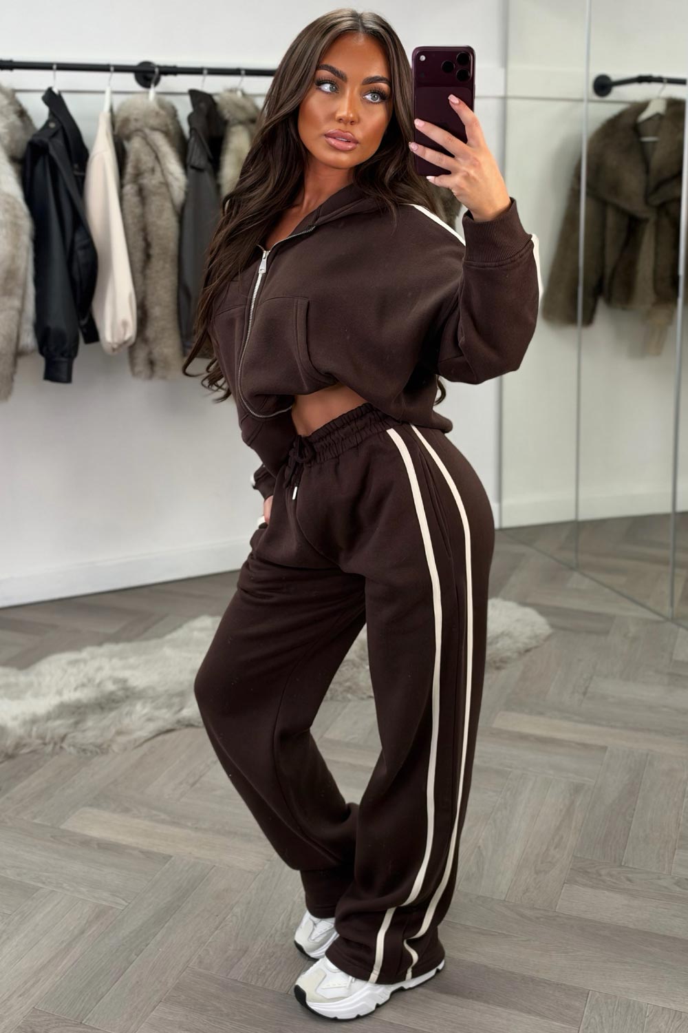 womens hoodie and joggers two piece loungewear co ord brown set styledup fashion airport outfit 