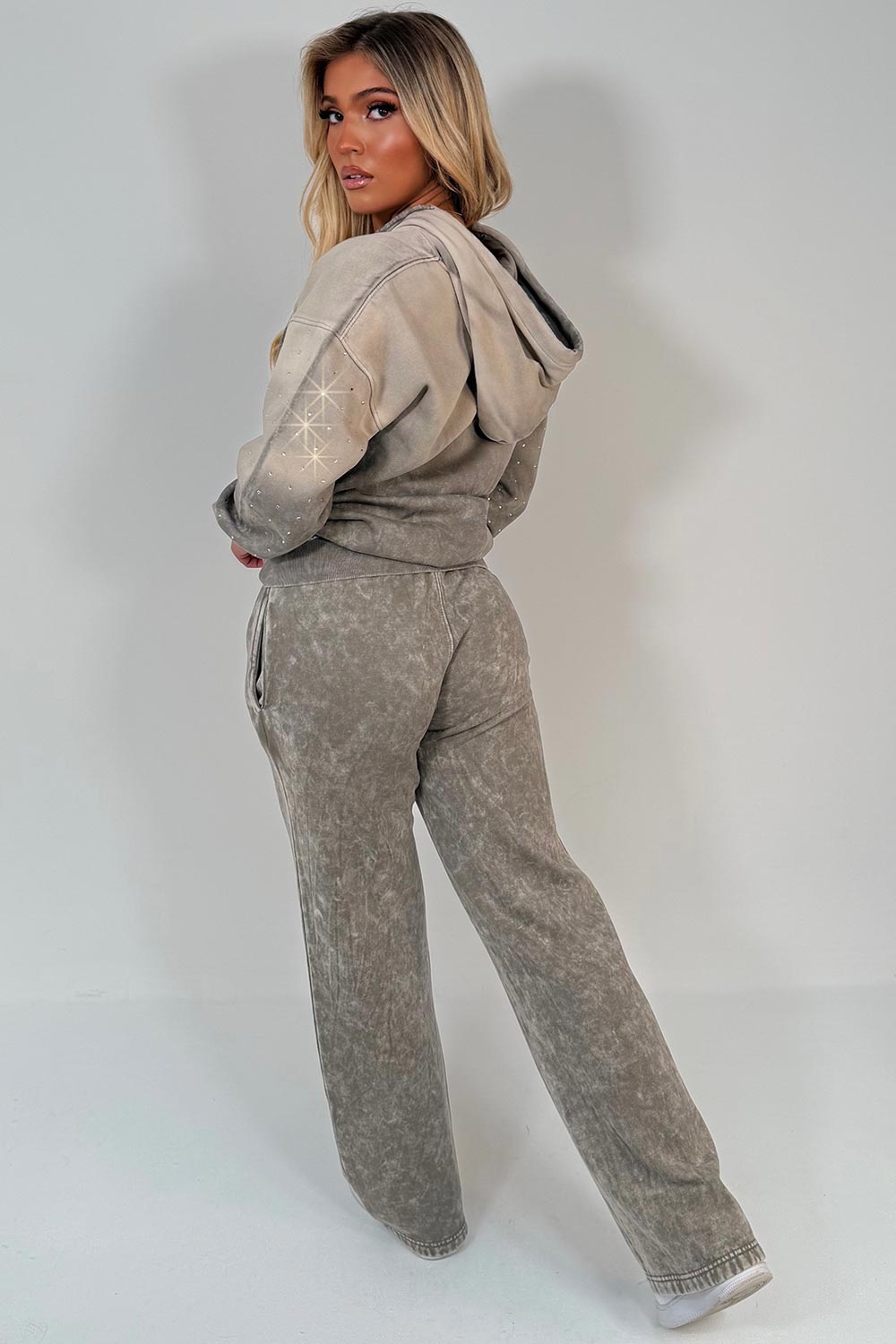 rhinestone diamante sparkly hoodie and joggers tracksuit co ord set styledup uk