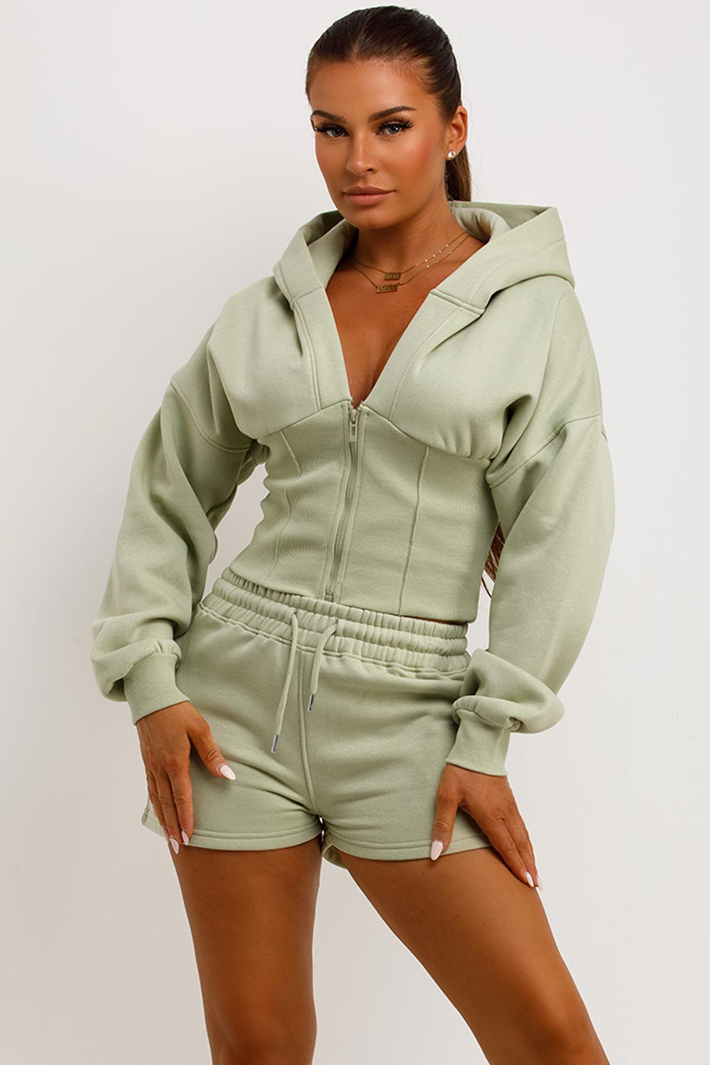 womens crop hoodie and shorts co ord set summer holiday tracksuit sale styledup