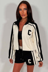 womens zip up sweatshirt and shorts lounge set tracksuit styledup
