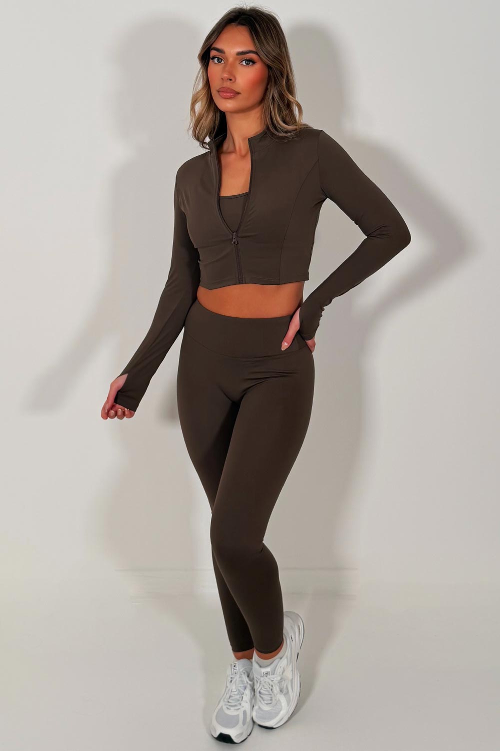 womens sports jacket crop top and seamless leggings 3 piece co ord sculpting set yoga activewear outfit for womens uk lululemon styledup 