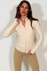 womens lululemon beige sports jacket with thumb holes styledup