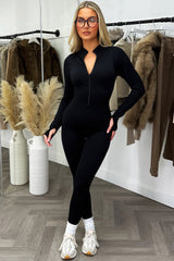 womens jumpsuit with long sleeves thumb holes sculpt contouring bum lifting panels premium activewear gym wear for womens uk