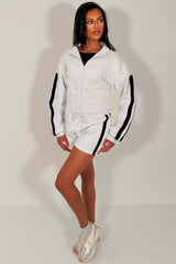 womens zip up sweatshirt and shorts two piece airport outfit styledup whitefox uk