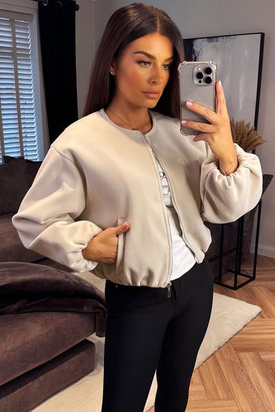 beige bomber jacket with zip and elasticated hem zara womens uk 