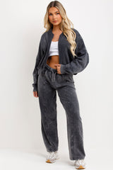 stonewashed faded bomber jacket and straight leg joggers tracksuit set