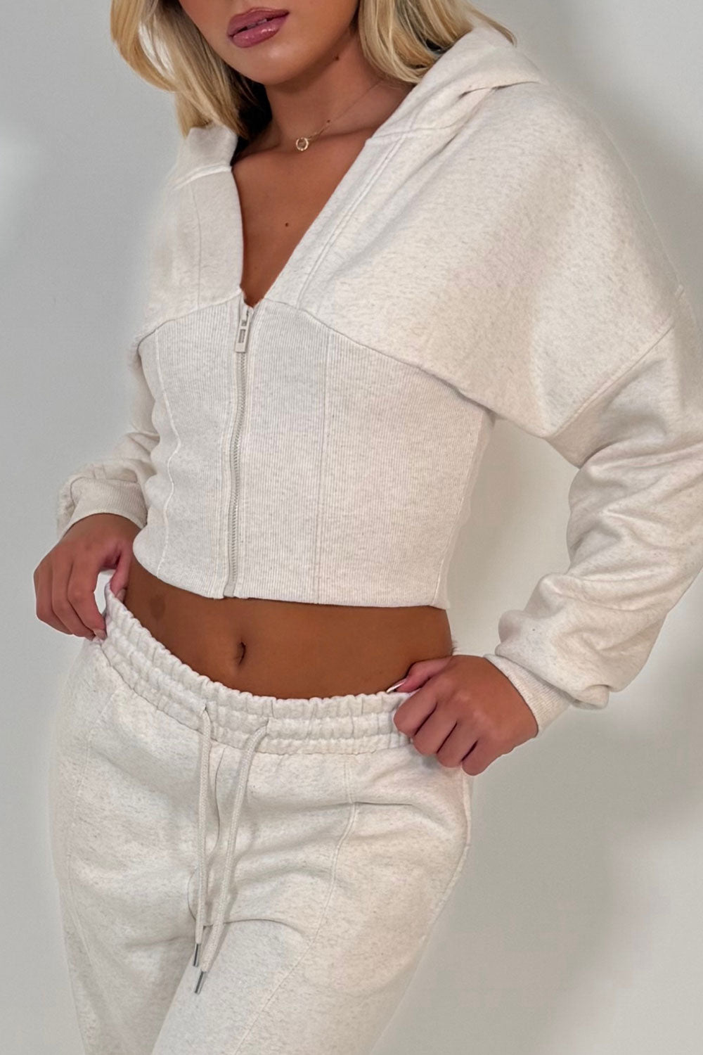 womens joggers and crop corset hoodie tracksuit set two piece 