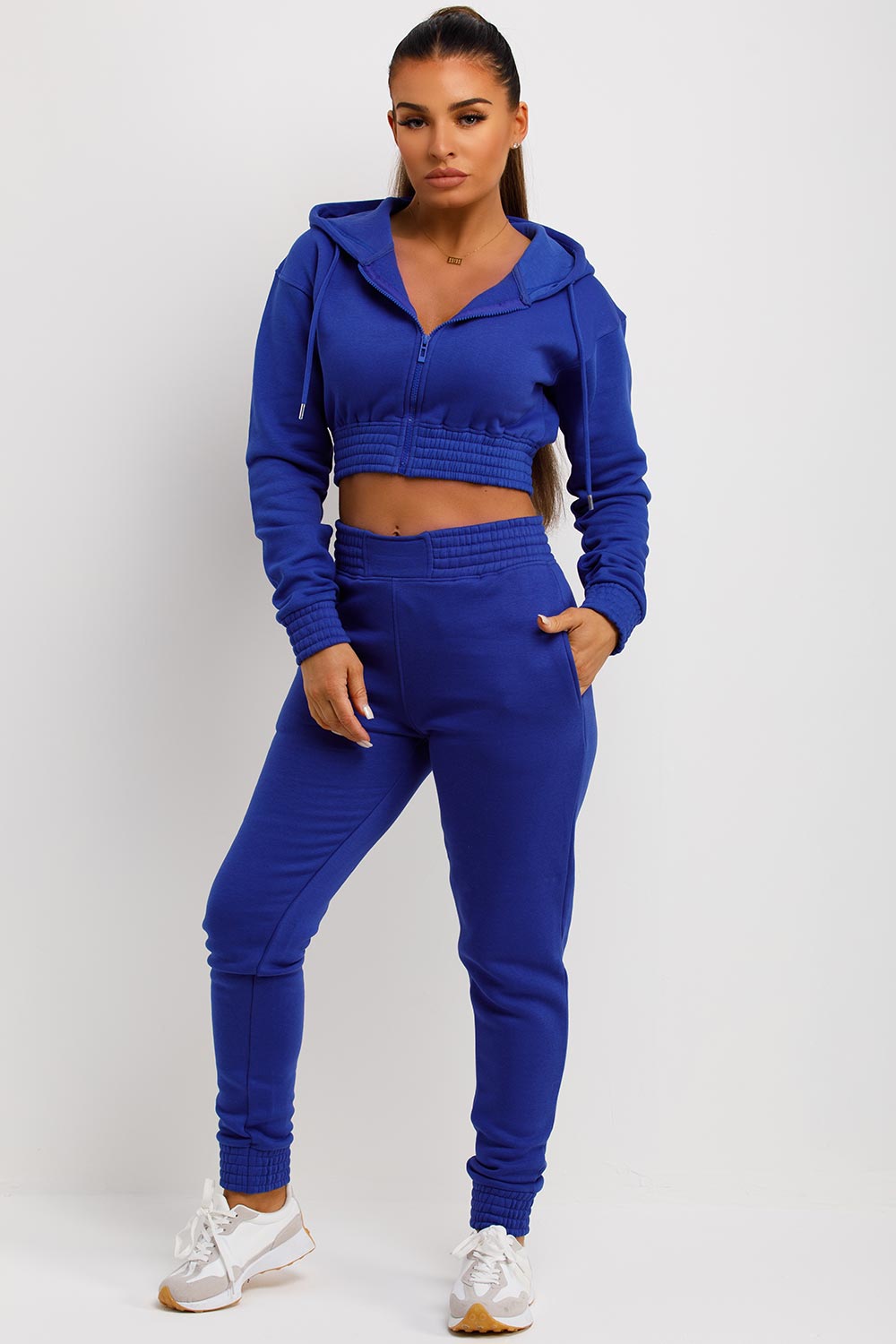 Women's Tracksuit With Zip Front Cropped Royal Blue –